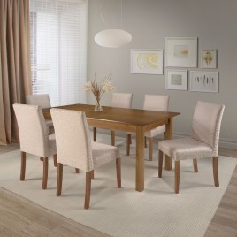 Conjunto de Mesa Tifany 1,80x0,90m Tampo Madeira com 6 Cadeiras